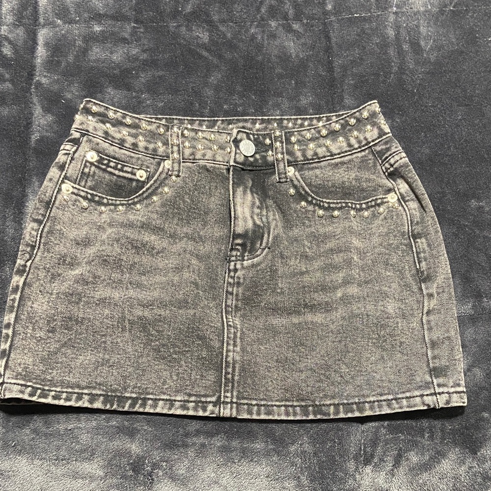 Studded Black Denim Skirt